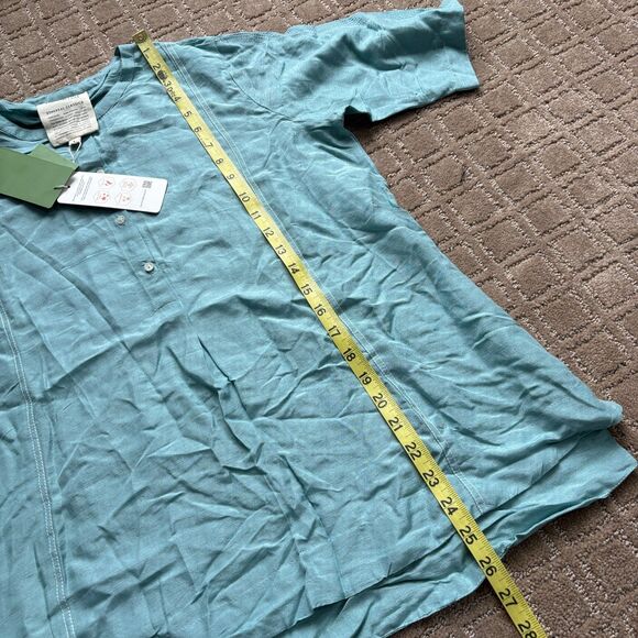 Marigold Lane Solid Round Neck Top Linen Blend Women's L Blue Casual India NWT - Picture 8 of 9